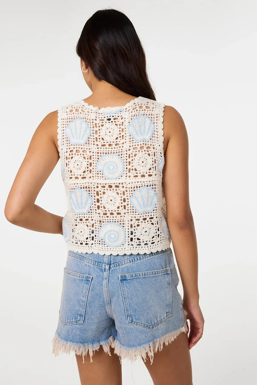 Pink Vanilla Sea Shell top crochet Stone S/M cotone