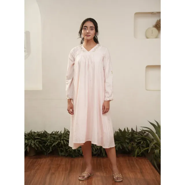 Our Dve Capsule 14 abito rosa cotone ricamato