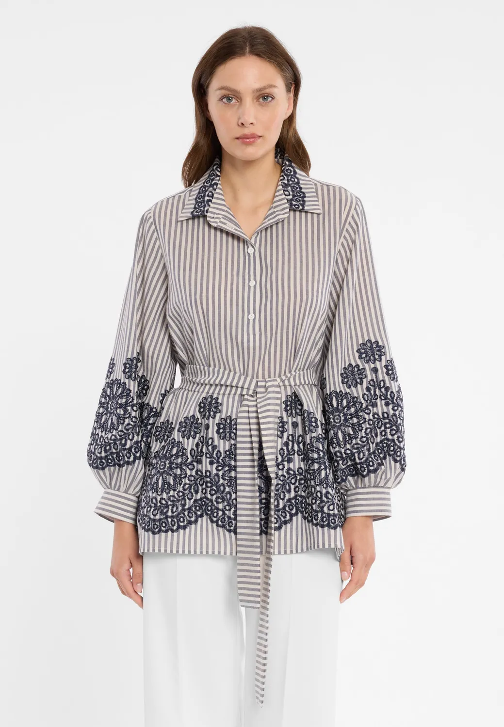 Ana Alcazar Doremie camicia cotone righe ricamo