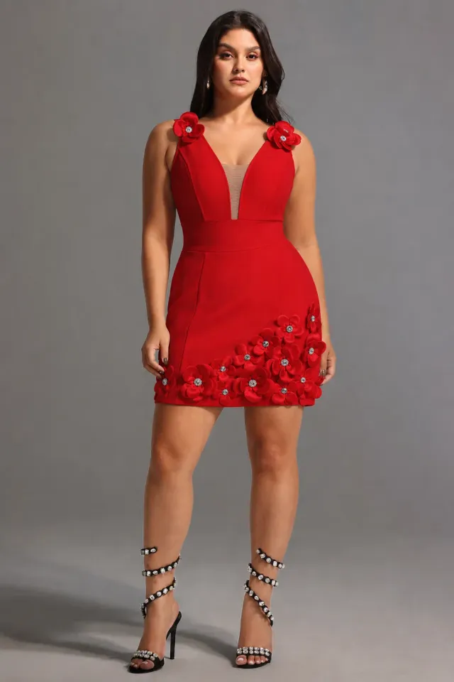 Bella Barnett Juyce Mini Abito Rosso Floreale Scollo V