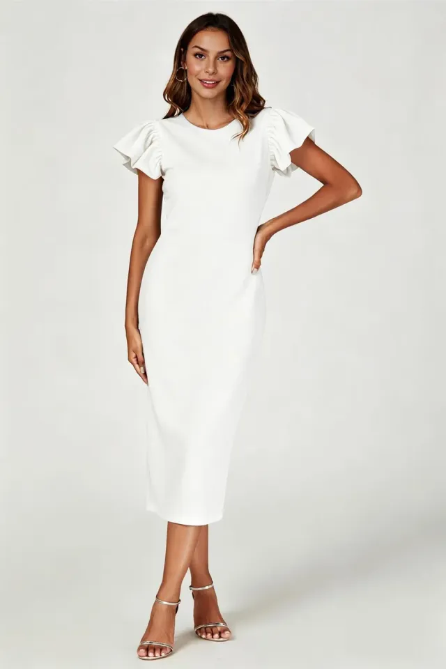 FS Collection Volume Sleeve abito midi bianco bodycon