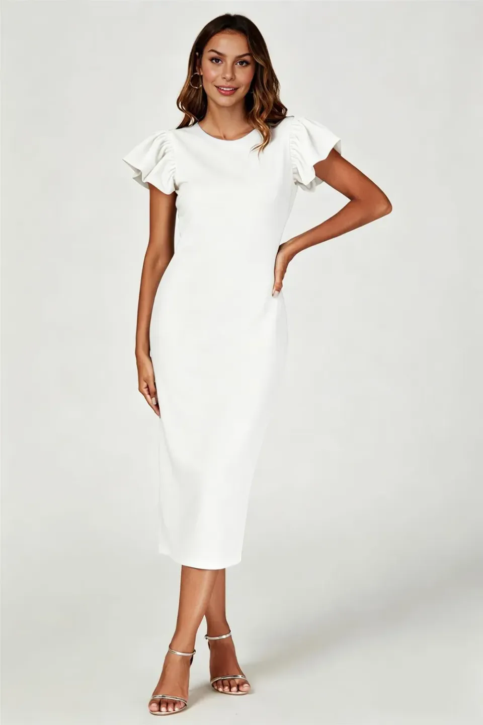 FS Collection Volume Sleeve abito midi bianco bodycon