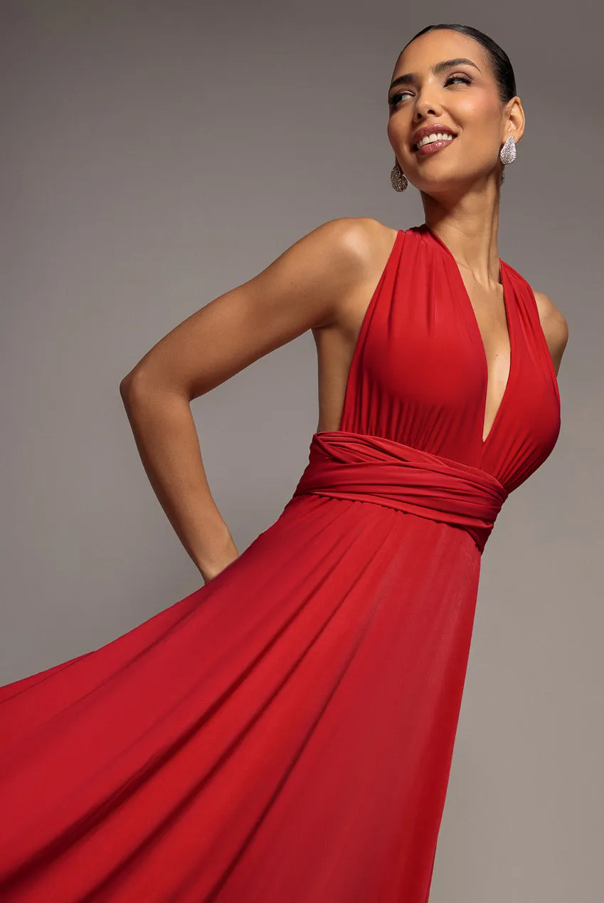 Goddiva Multiway abito lungo rosso scollato