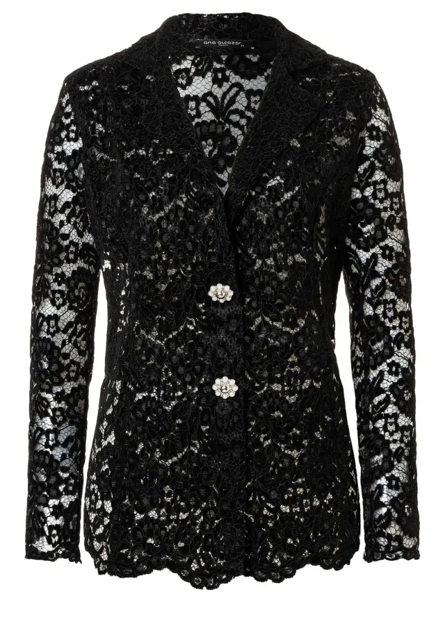 Ana Alcazar Saha blazer pizzo nero bottoni perla