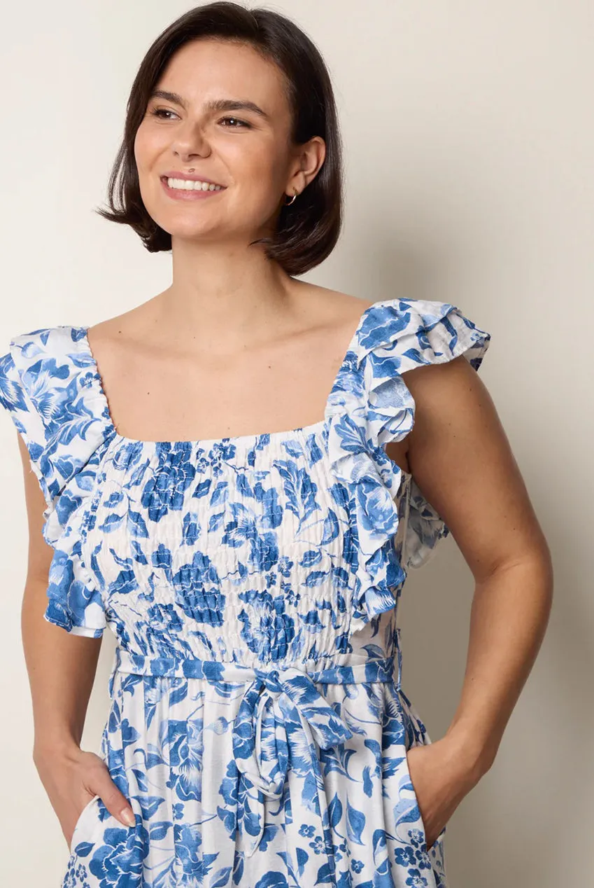 Blue Vanilla Floral abito midi blu a fiori S M L