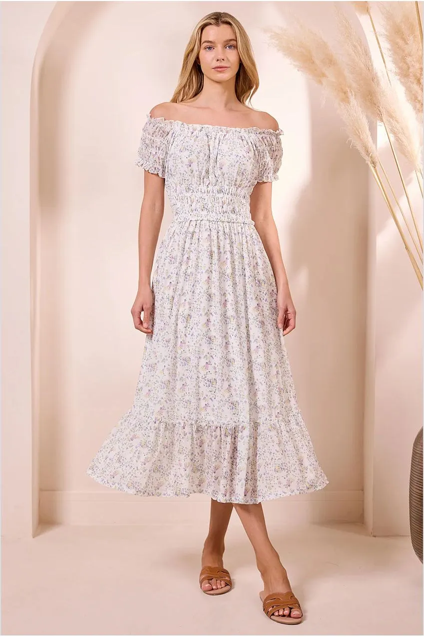 Angeleye Ditsy Mesh Bardot abito bianco floreale