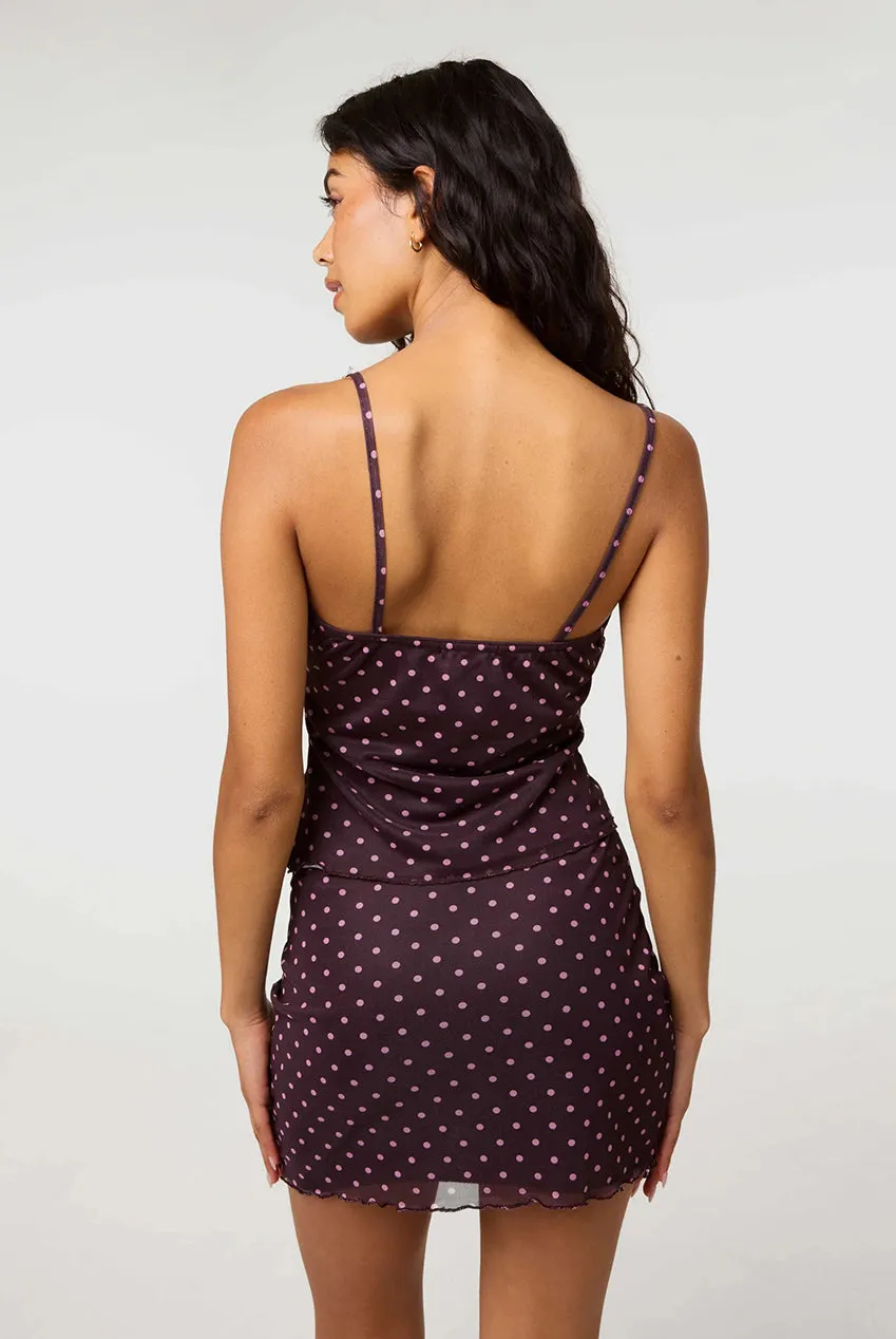 Pink Vanilla Polka Dot canotta cioccolato pizzo