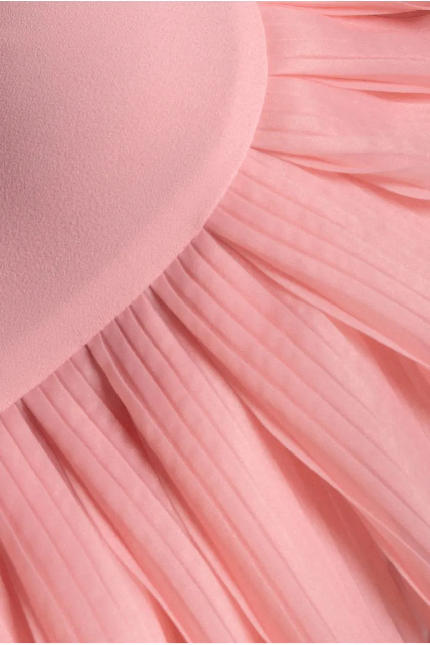 Goddiva Fan abito maxi monospalla rosa cipria