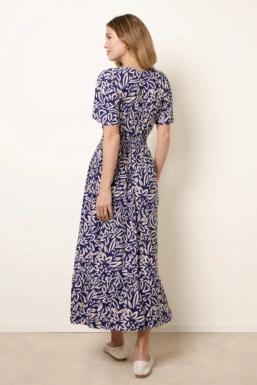 Blue Vanilla abito midi fantasia blu M scollo V