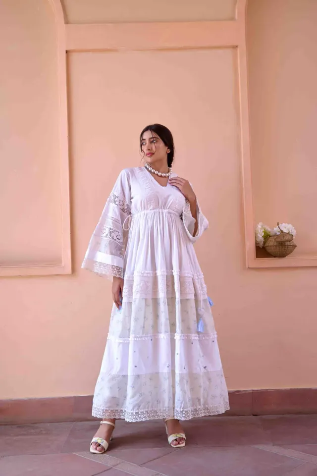 Our Dve Lucy abito lungo bianco cotone pizzo