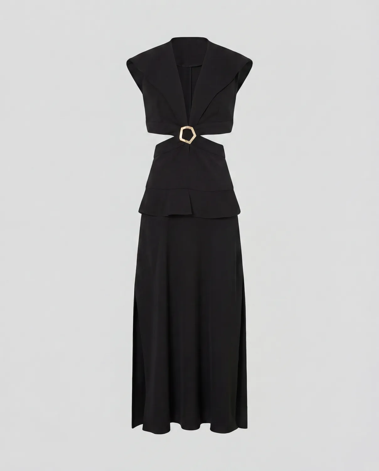 Violante Nessi Leonida abito nero cady cut-out fibbia
