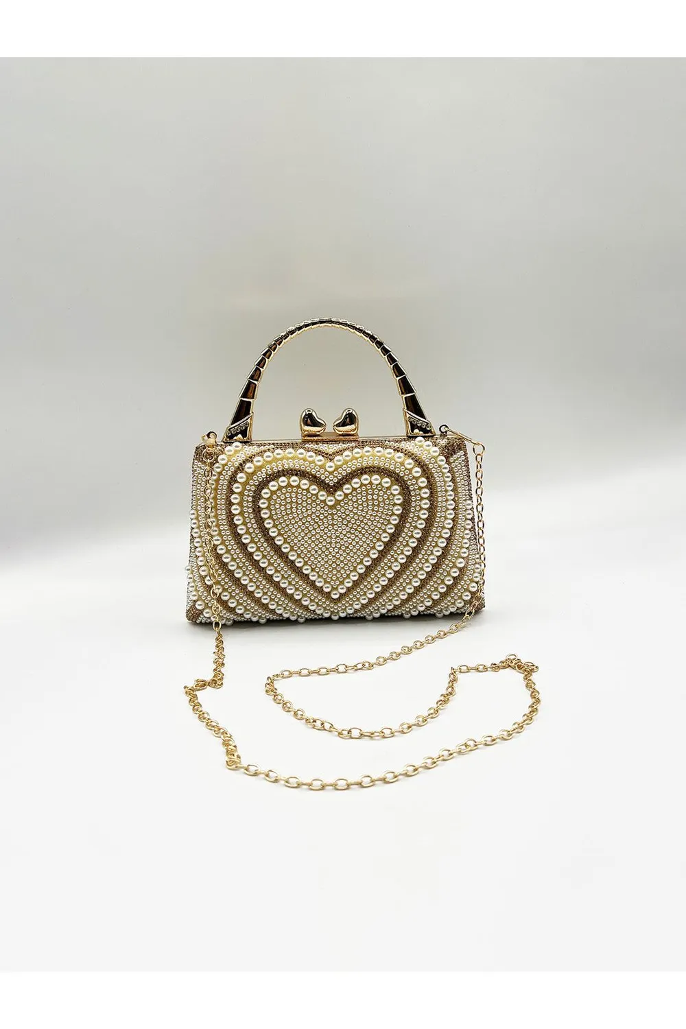 Goddiva Heart Pearl Clutch HB362624 pochette oro perle