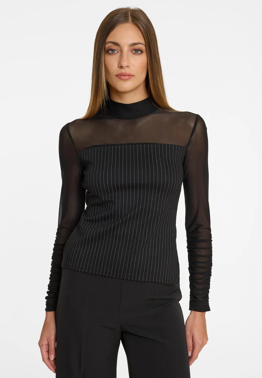Ana Alcazar Angi top nero gessato elegante