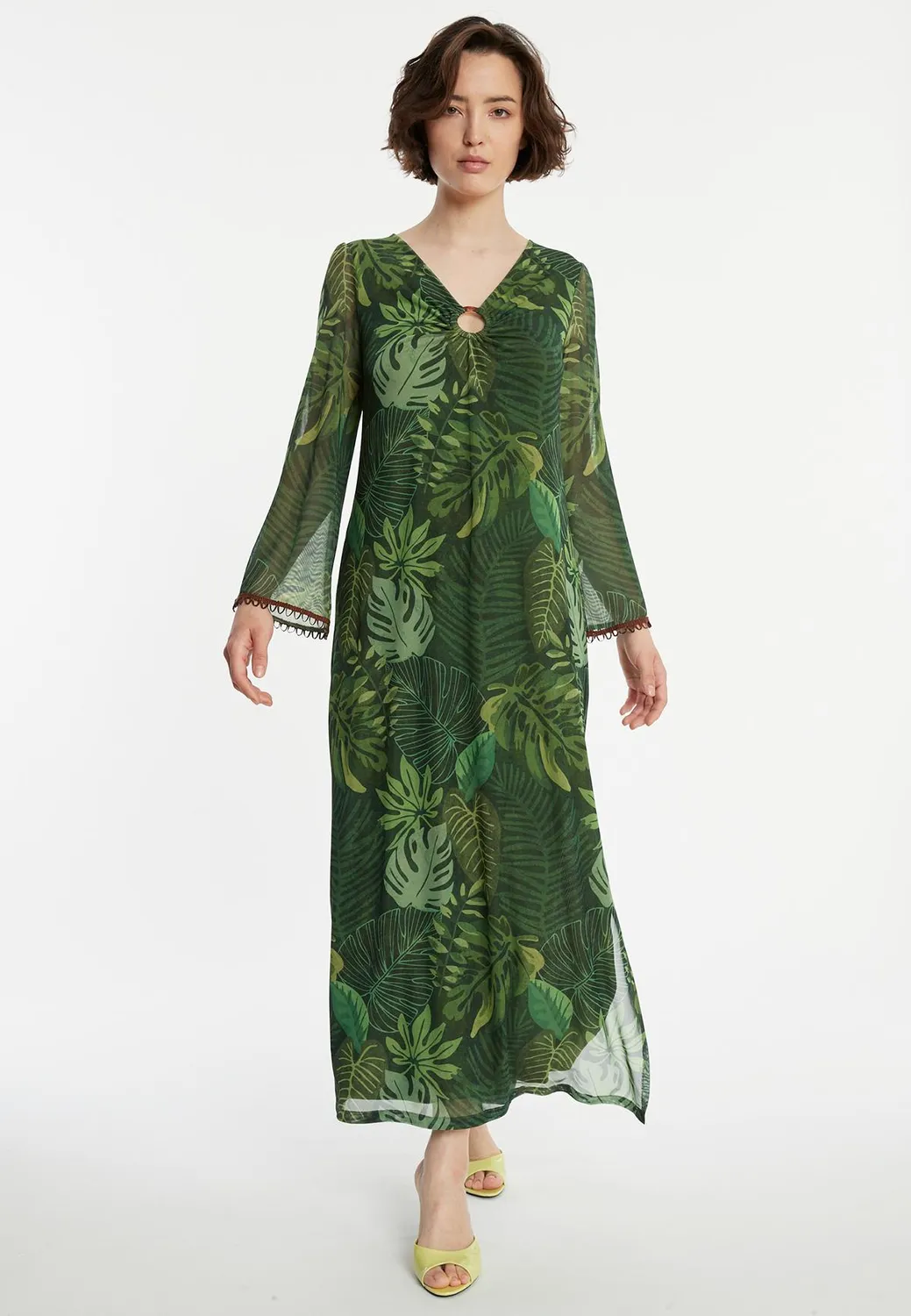 Ana Alcazar Ziesa abito caftano lungo verde jungle