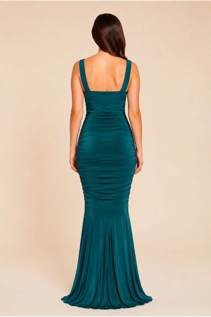 Honor Gold Gabby abito maxi verde fishtail sirena