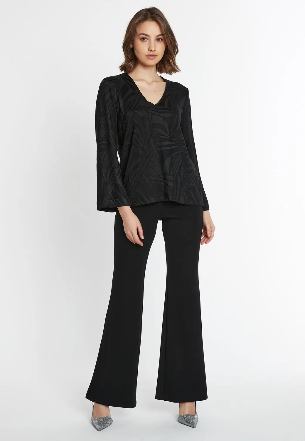 Ana Alcazar Sonea V-Top top nero in viscosa devoré