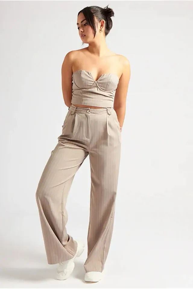 Urban Bliss top corsetto beige rigato sartoriale