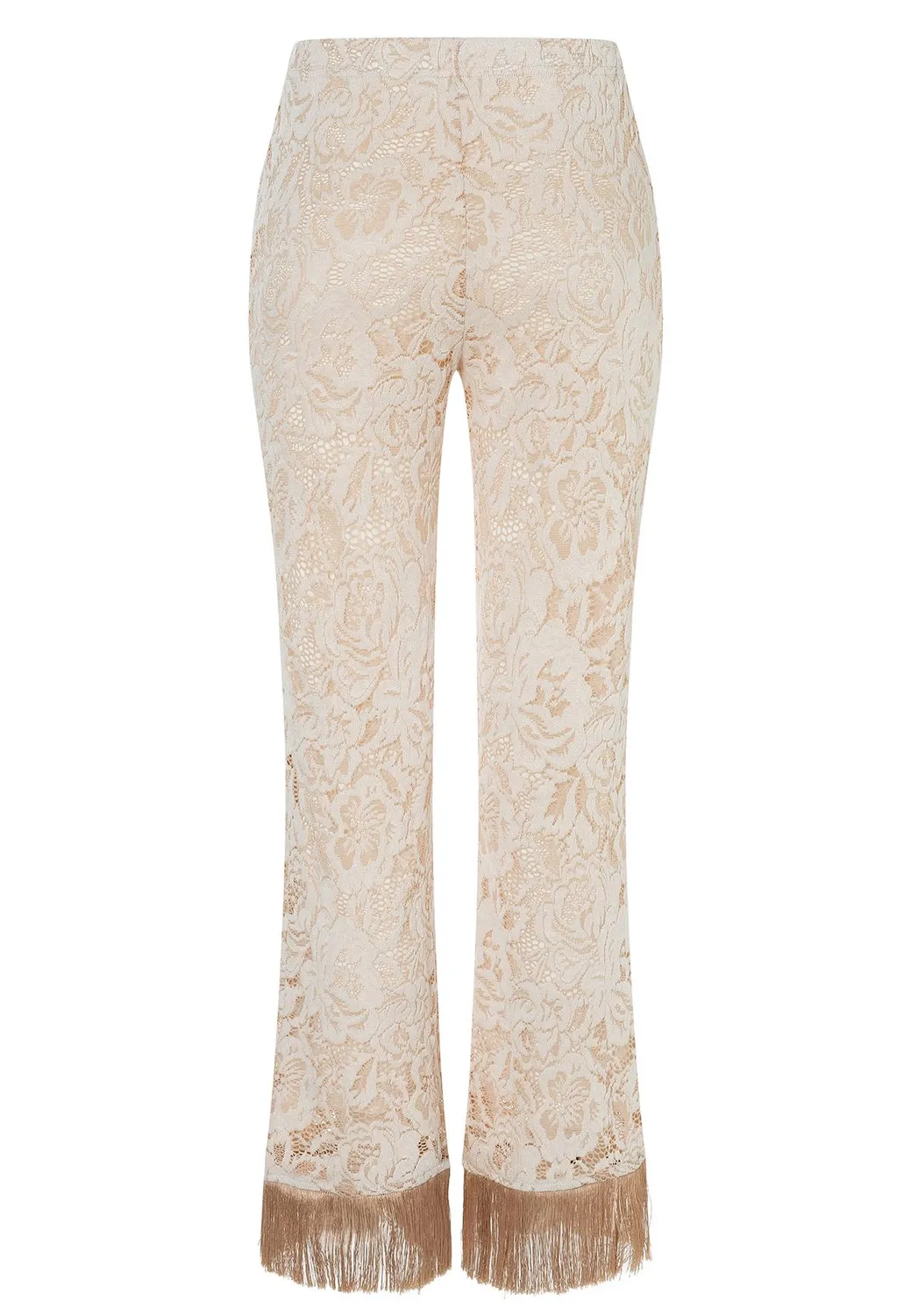 Ana Alcazar Zakira Pantaloni Pizzo Beige Zampa Frange