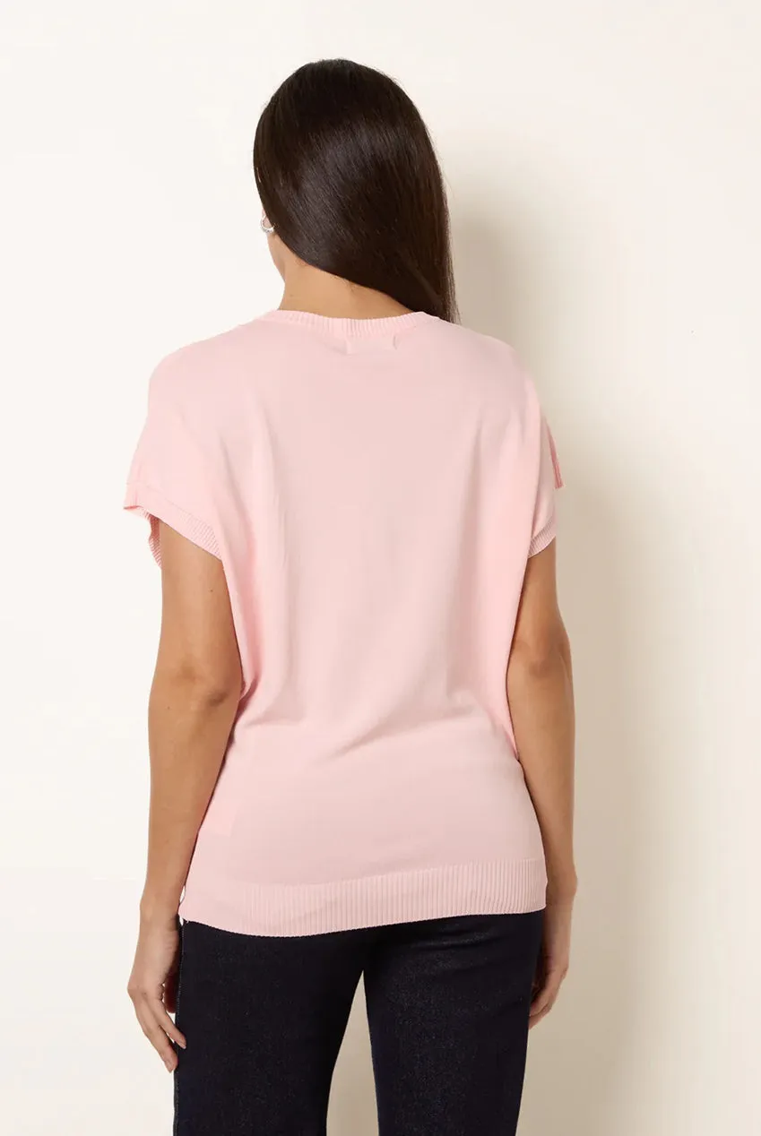 Blue Vanilla top maglia rosa maniche corte oversize