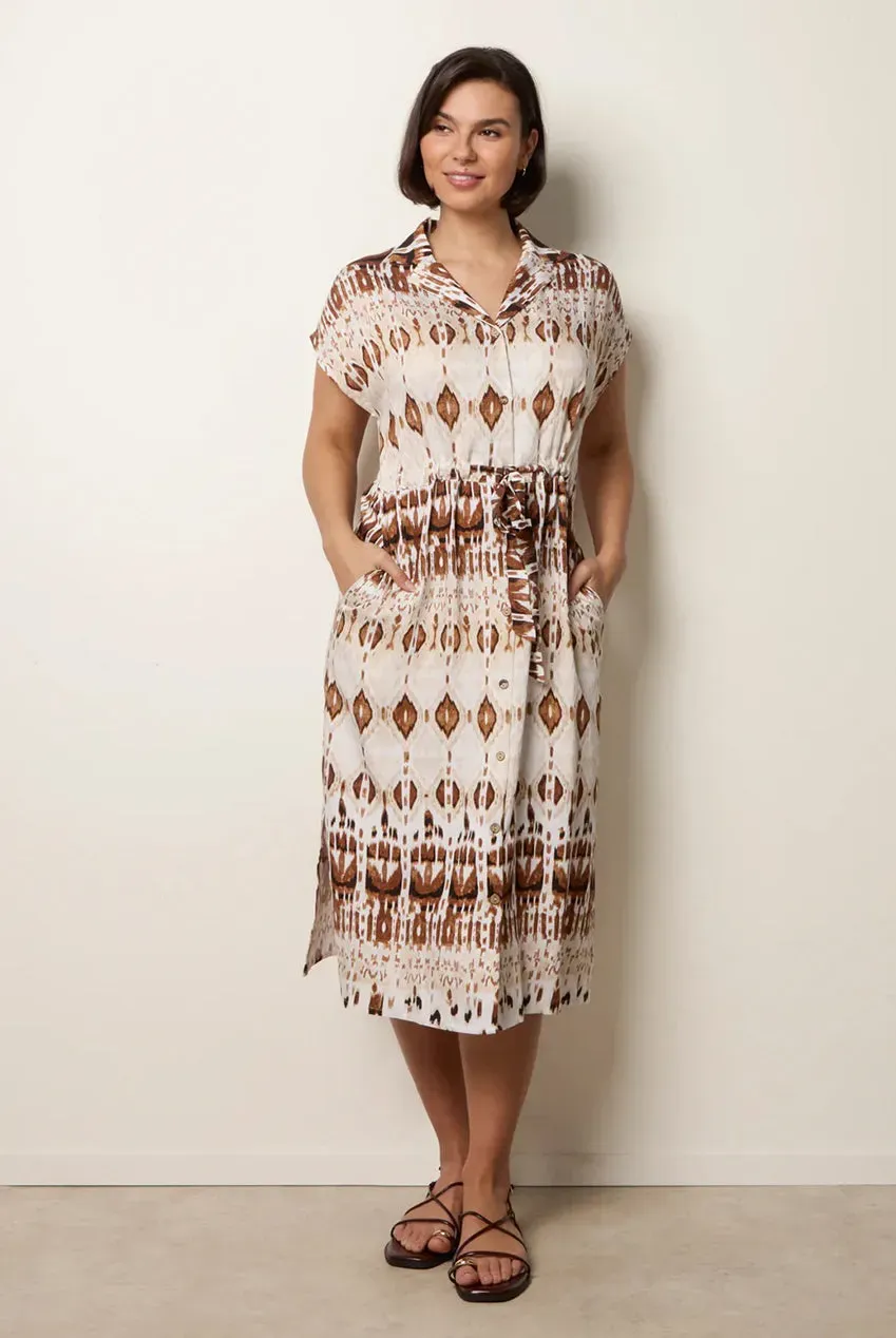 Blue Vanilla Drawstring abito camicia midi mocha manica corta