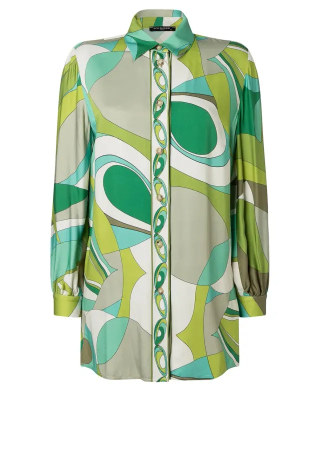 Ana Alcazar Risti camicia raso verde fantasia