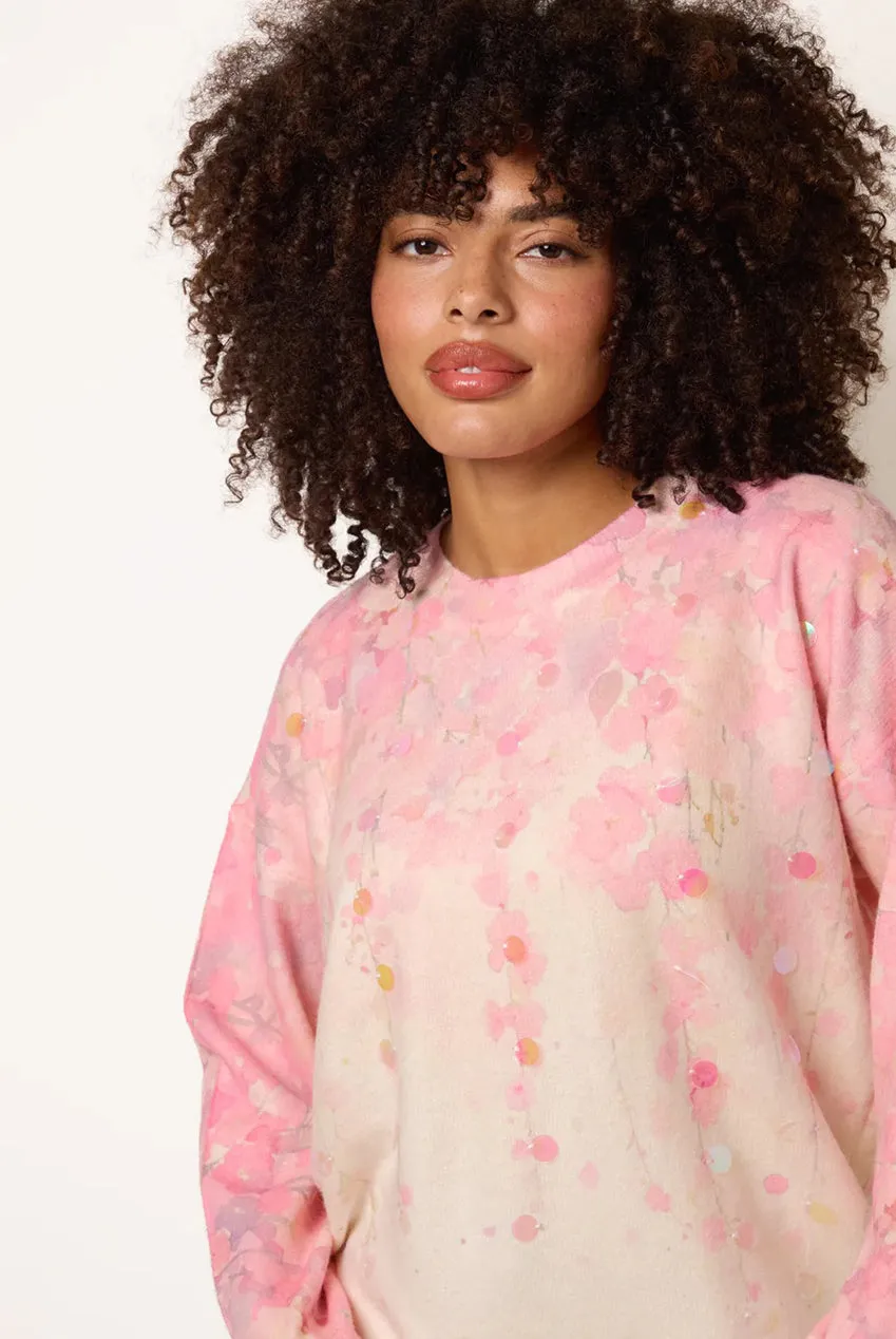 Blue Vanilla maglione rosa floreale paillettes manica lunga