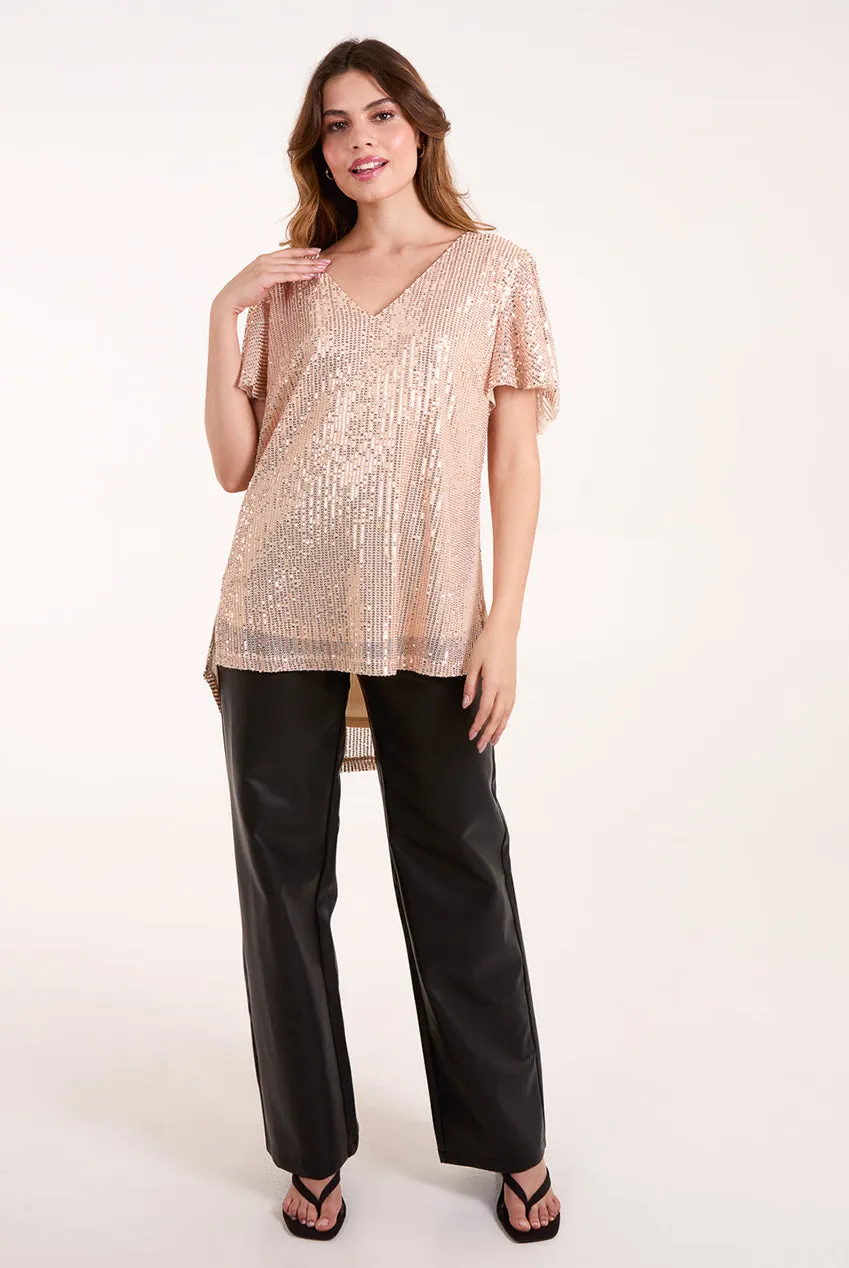Blue Vanilla Angel Sleeve top oro paillettes scollo V M