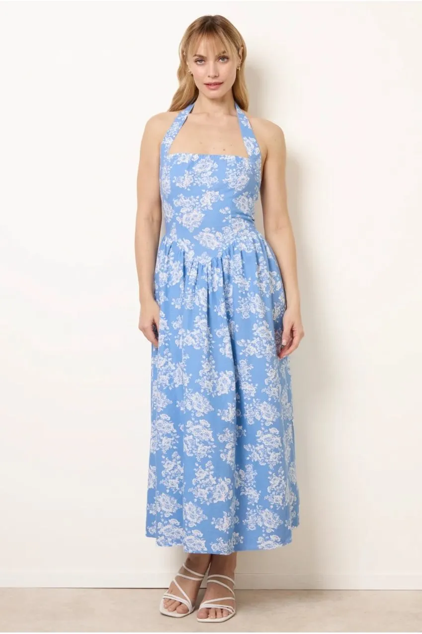 Blue Vanilla Ditsy Floral abito midi blu stampa floreale