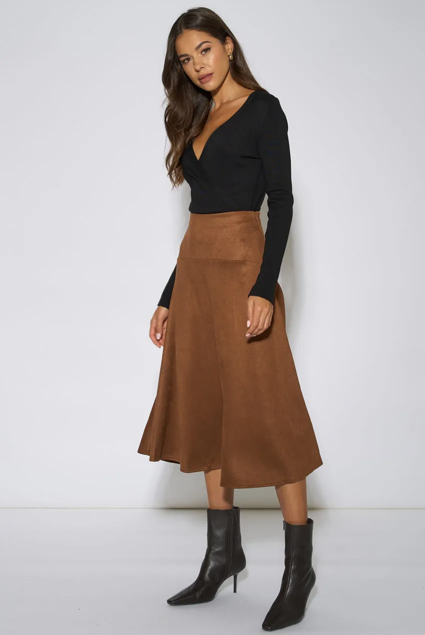 Gini London A-Line gonna midi cammello scamosciato