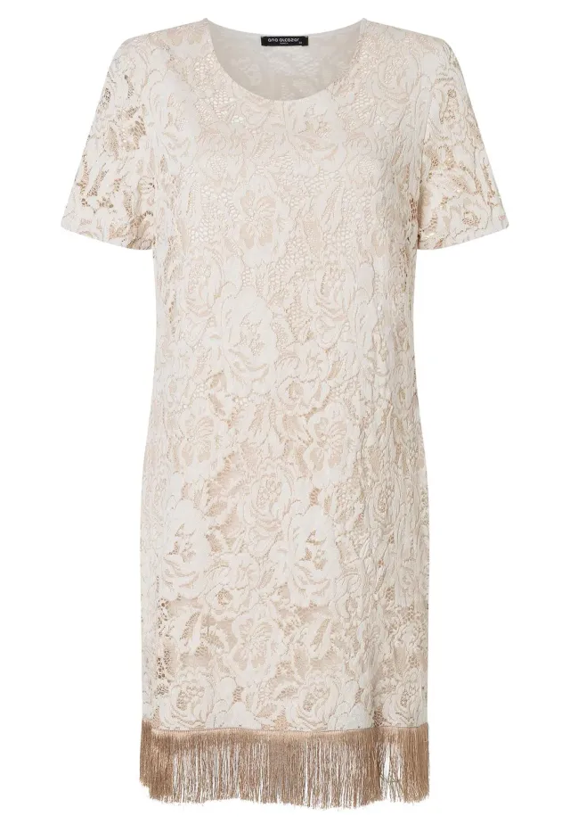 Ana Alcazar Zakary abito pizzo beige con frange