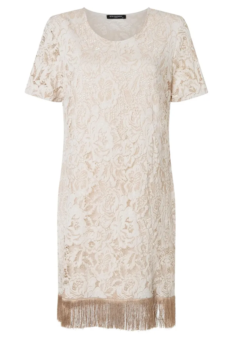 Ana Alcazar Zakary abito pizzo beige con frange