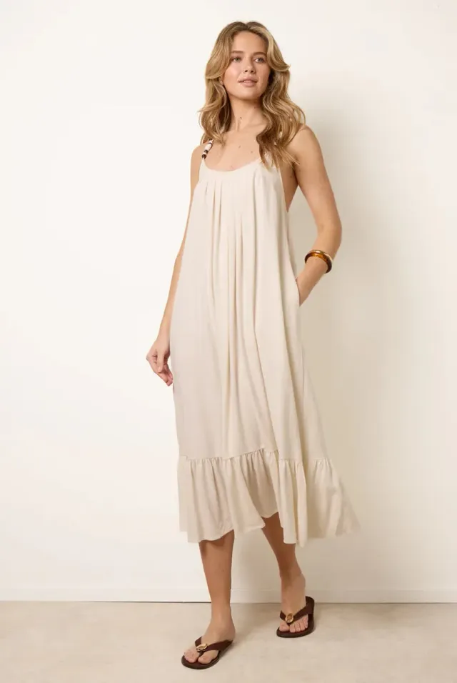 Blue Vanilla Natural Textured Abito Beige con perline