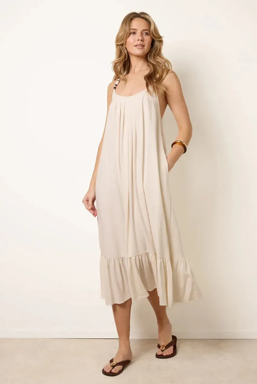 Blue Vanilla Natural Textured Abito Beige con perline
