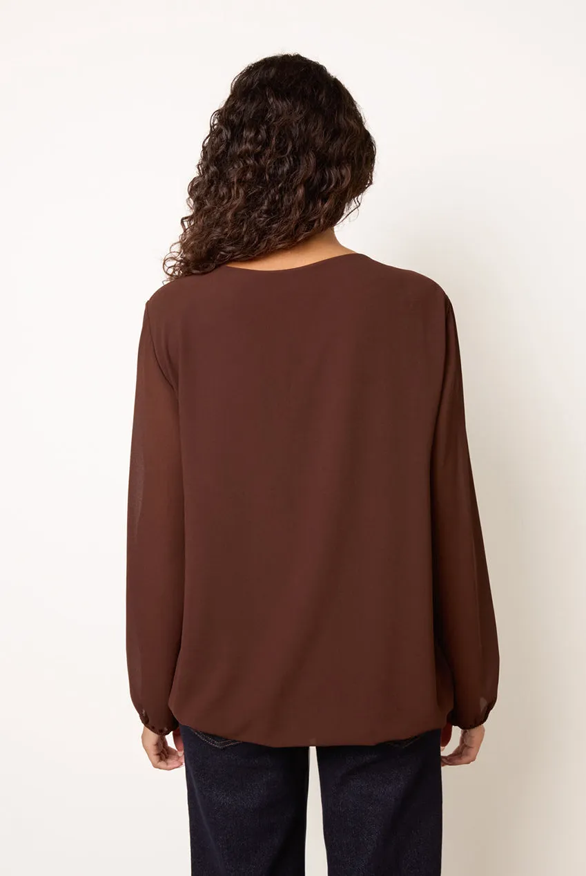 Blue Vanilla Marble Button blusa cioccolato chiffon S/M