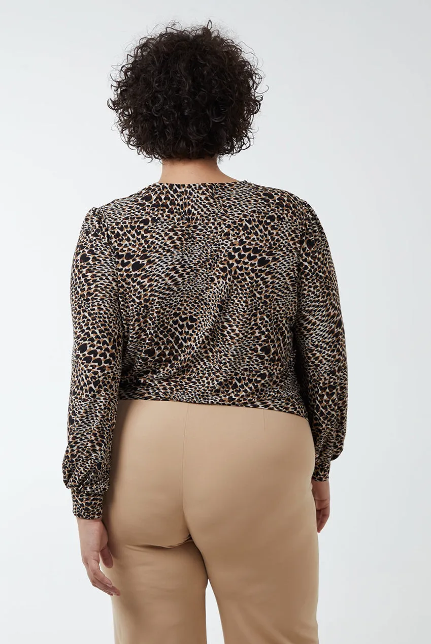 Blue Vanilla Wrap Front Top animalier marrone scollo V curvy