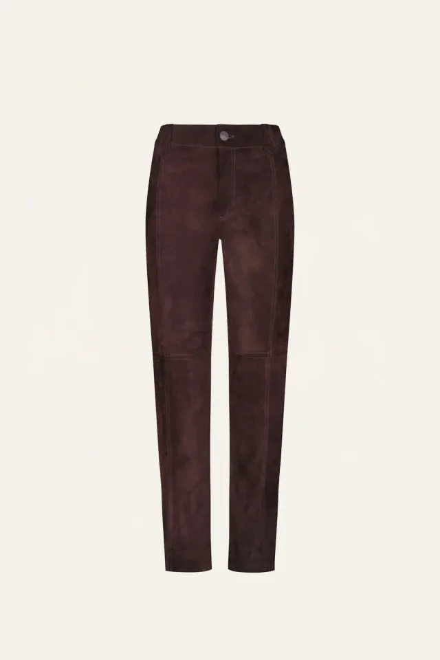 Johanna Ortiz Cartography pantaloni pelle marrone dritti