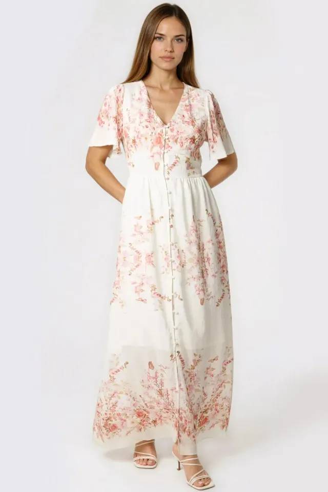 Aftershock London Pink Blossom abito maxi rosa cotone