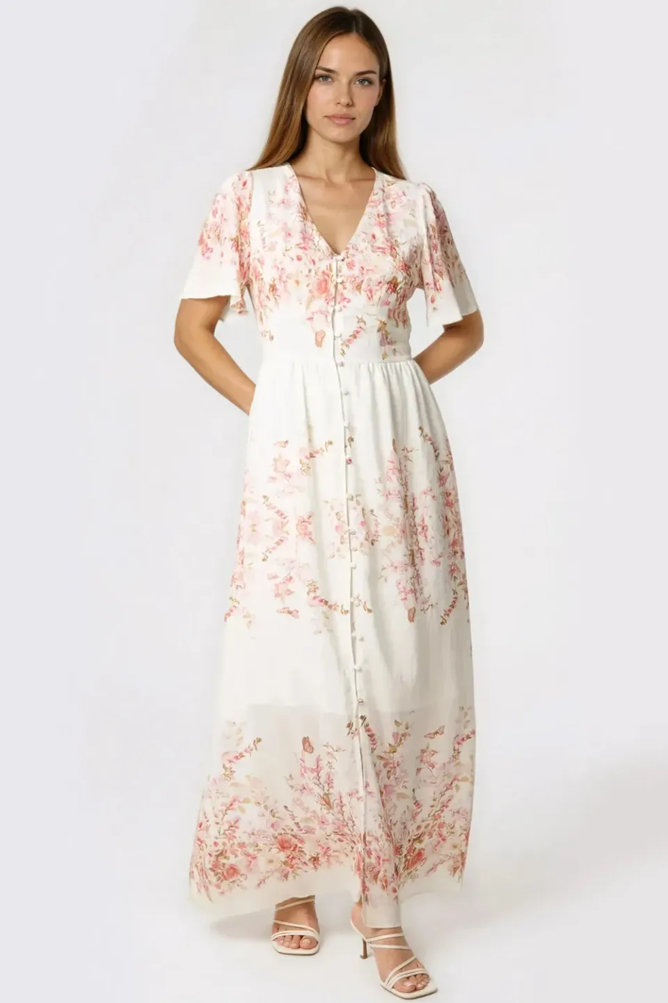 Aftershock London Pink Blossom abito maxi rosa cotone