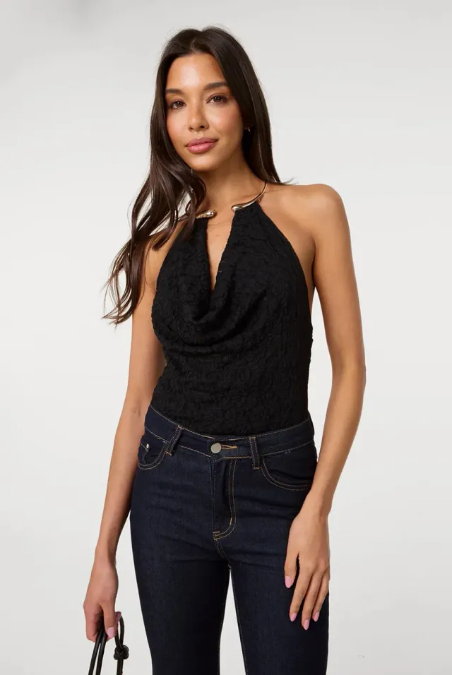 Pink Vanilla Halter Gold body pizzo nero