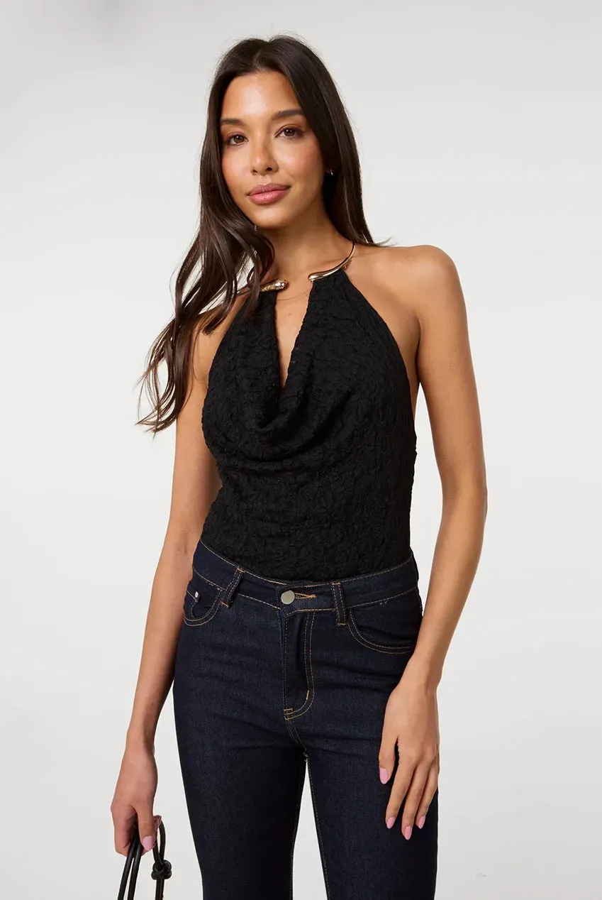 Pink Vanilla Halter Gold body pizzo nero