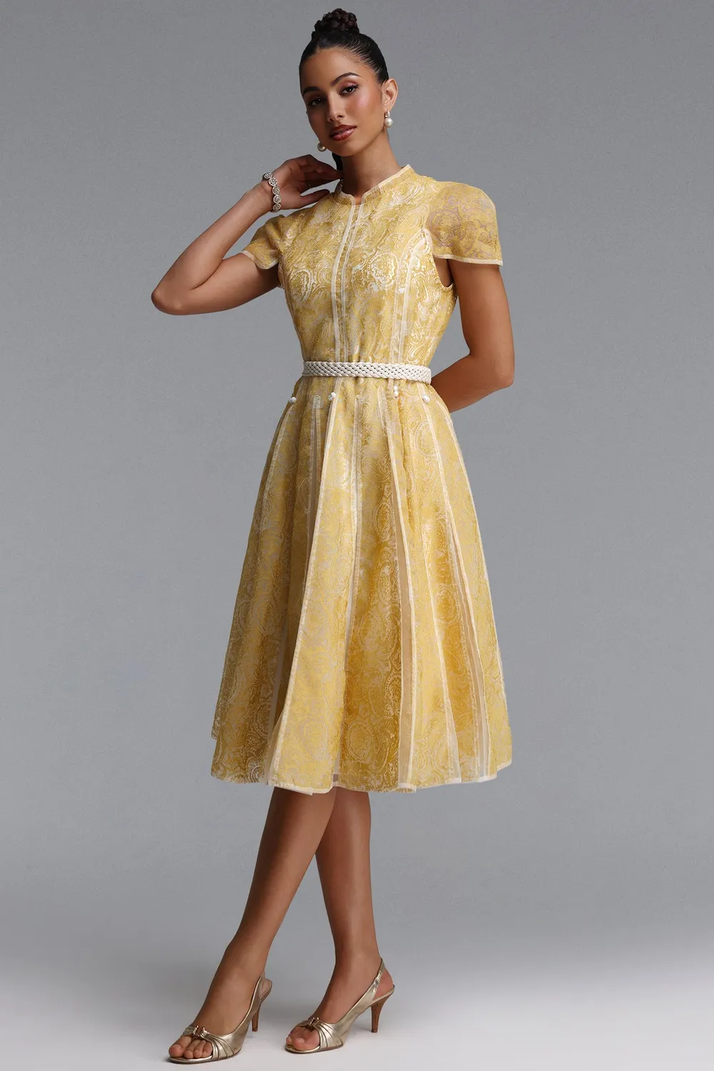 Bella Barnett Rosita abito maxi giallo paisley