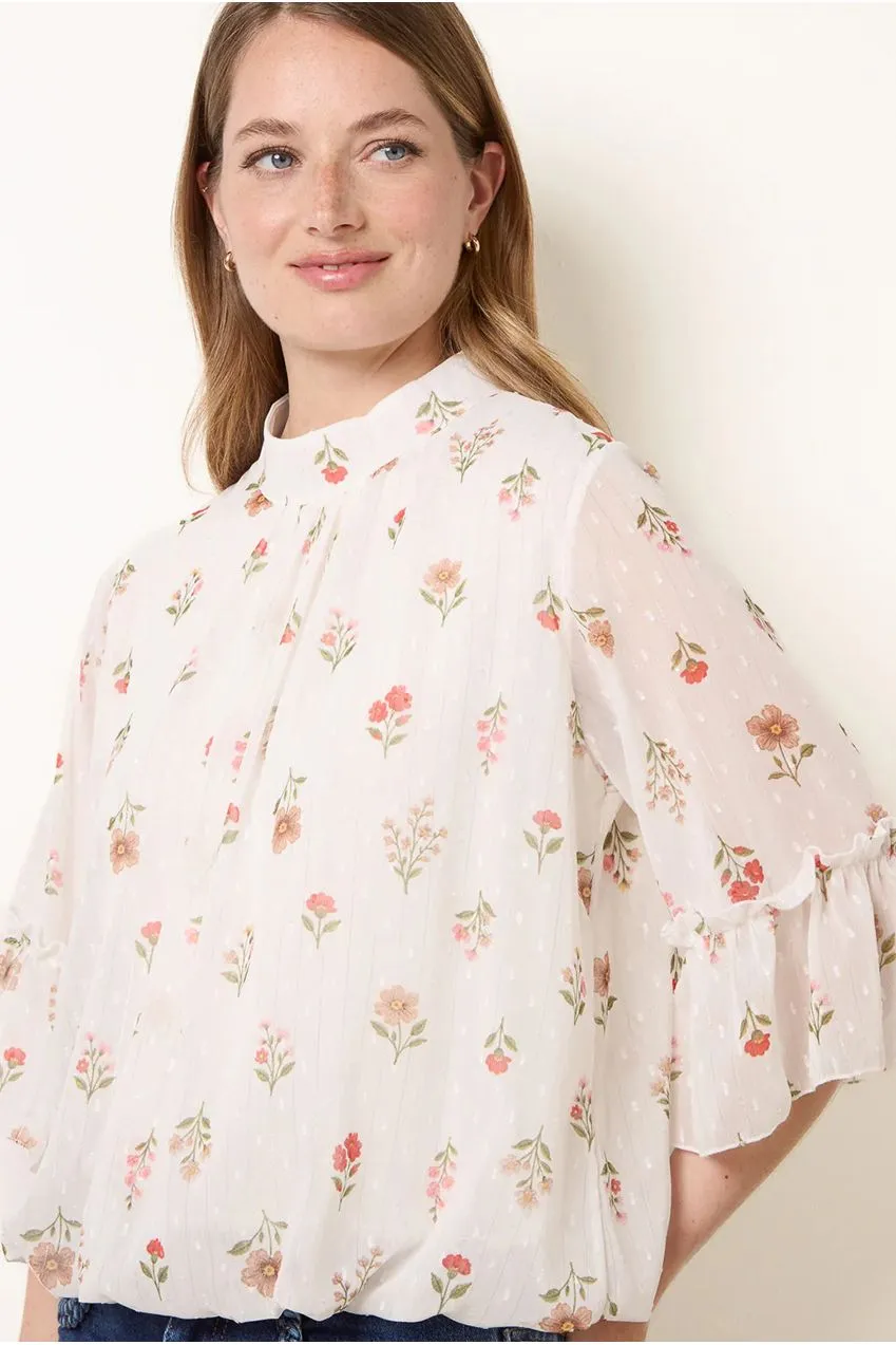 Blue Vanilla High Neck Frill camicetta crema S/M floreale