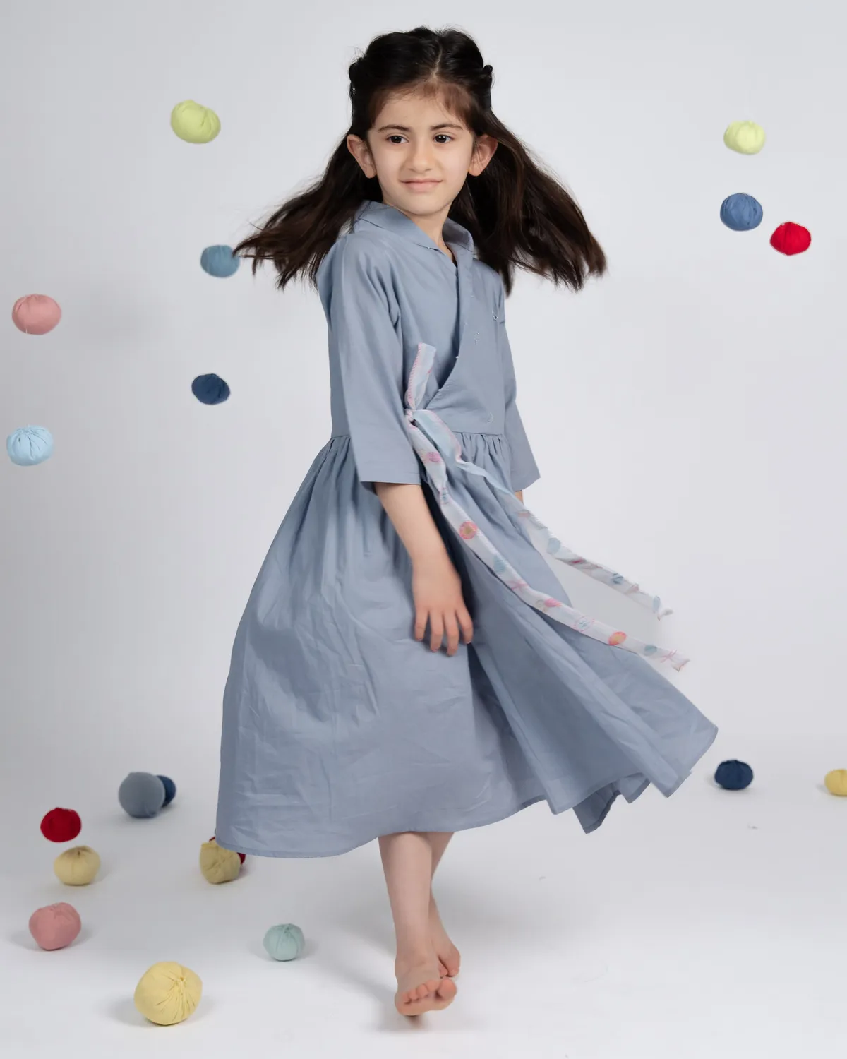 Our Dve Bella Dress abito bambina azzurro cotone