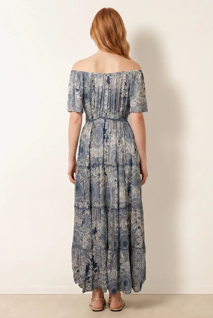 Blue Vanilla Bardot abito maxi navy spalle scoperte