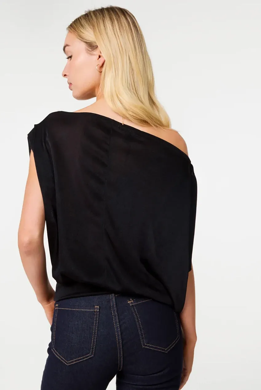 Pink Vanilla Off Shoulder Top Nero Monospalla Elasticizzato