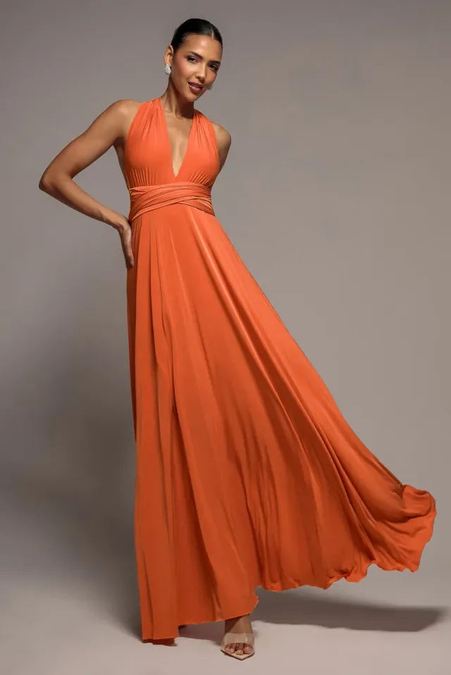 Goddiva Multiway Tie-Up abito maxi arancione