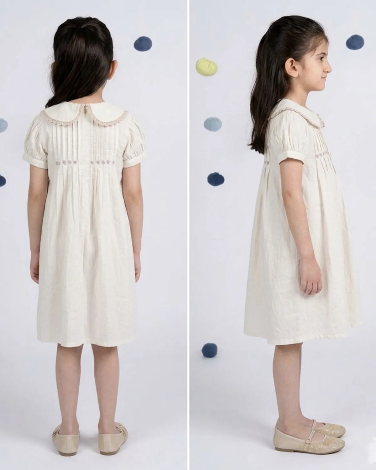 Our Dve Daisy abito bambina cotone beige pizzo