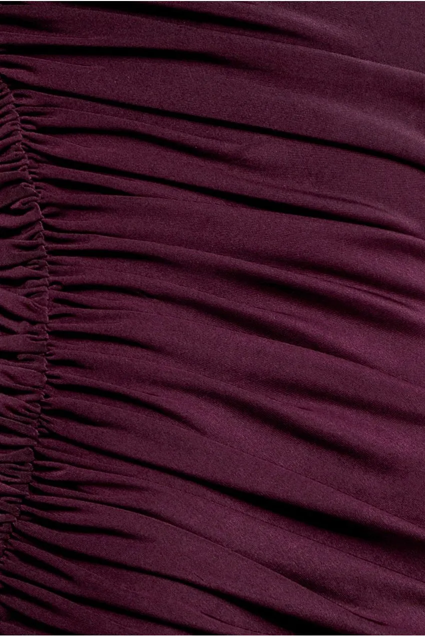 Goddiva One Shoulder abito maxi bordeaux twist DR5351