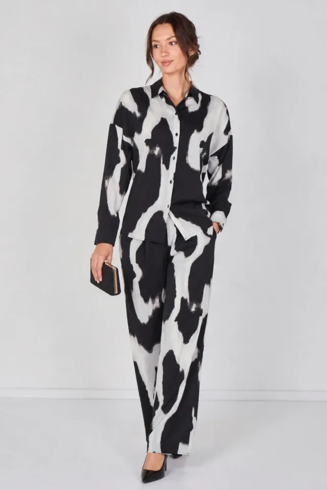 LOVE SUNSHINE Abstract set coordinato nero stampa pantalone
