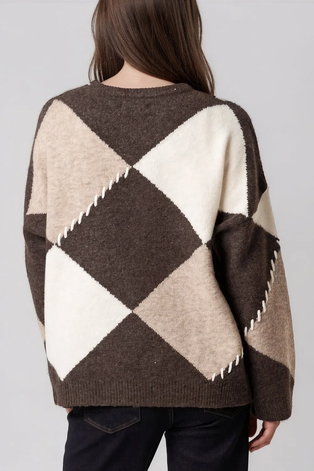 Aftershock London Argyle maglione marrone misto lana rombi